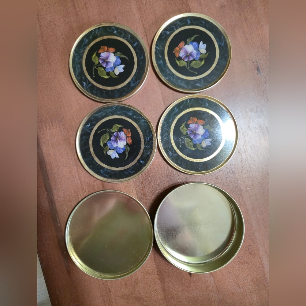 Vintage London 1999 Floral Coasters Set Pansies By Mimi Roberts Ian Logan